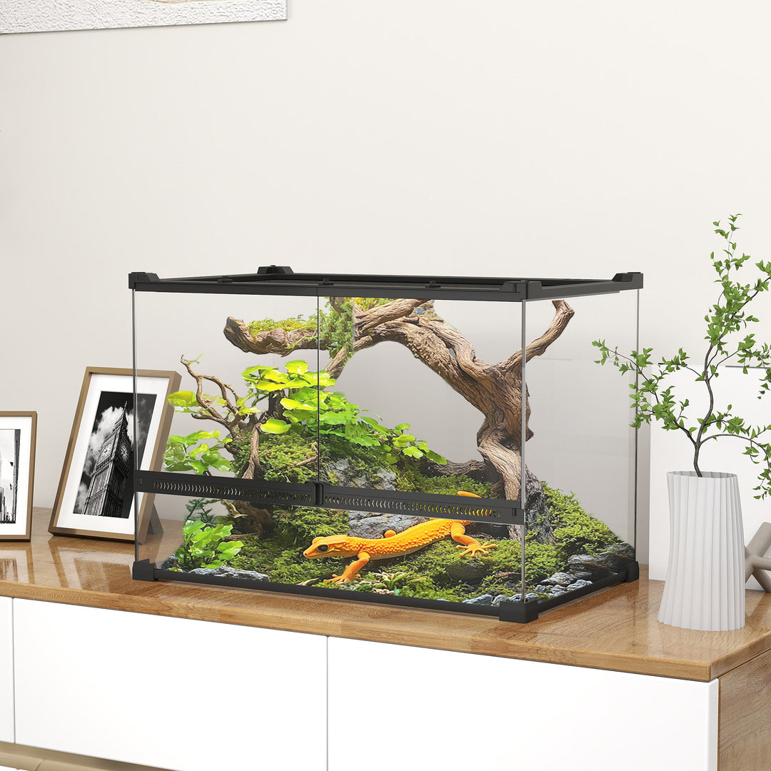 Glas krybdyrterrarium med hævet og vandtæt bund og knaplås