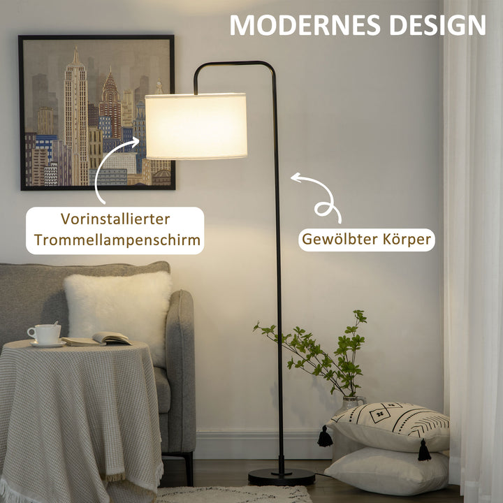 Gulvlampe med fodkontakt, gulvlampe med stofskærm, stål, hvid