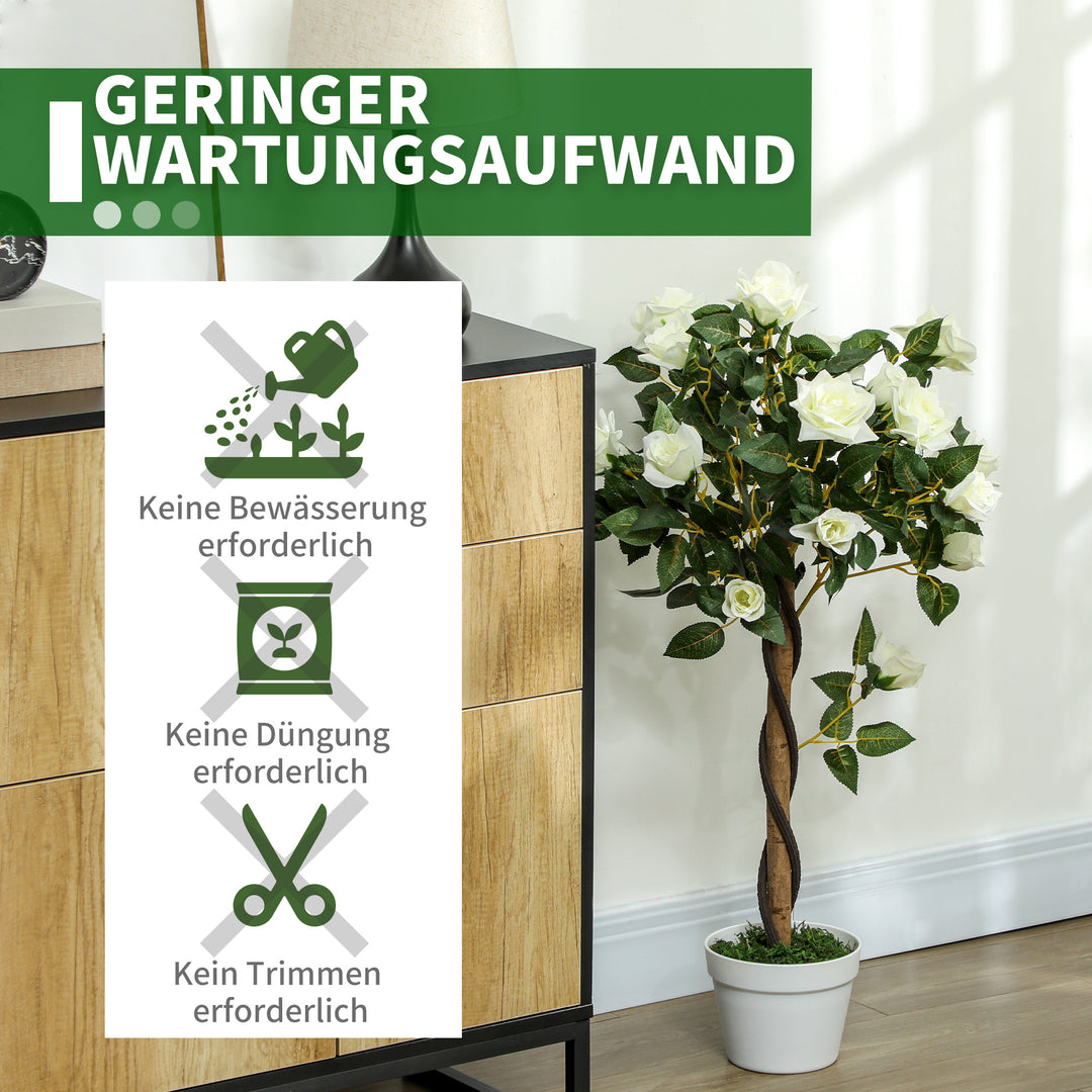 Kunstigt træ i solen, kunstig plante i cementpotte, kunstig plante