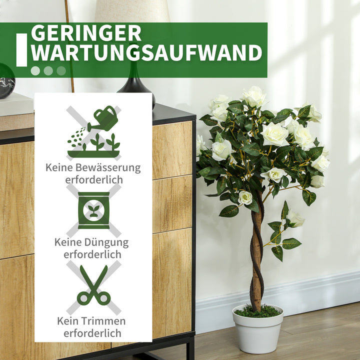 Kunstigt træ i solen, kunstig plante i cementpotte, kunstig plante