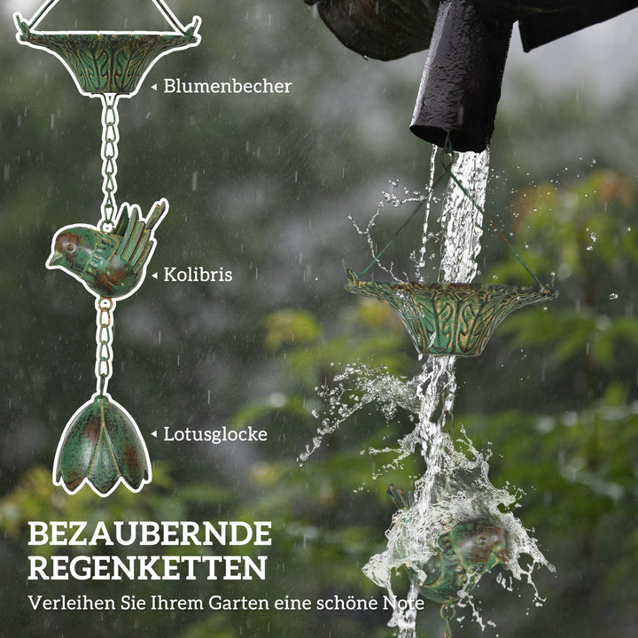 Sæt med 3 regnkæder 123 cm metal regnkæde med påsat fuglebøjle, bell green