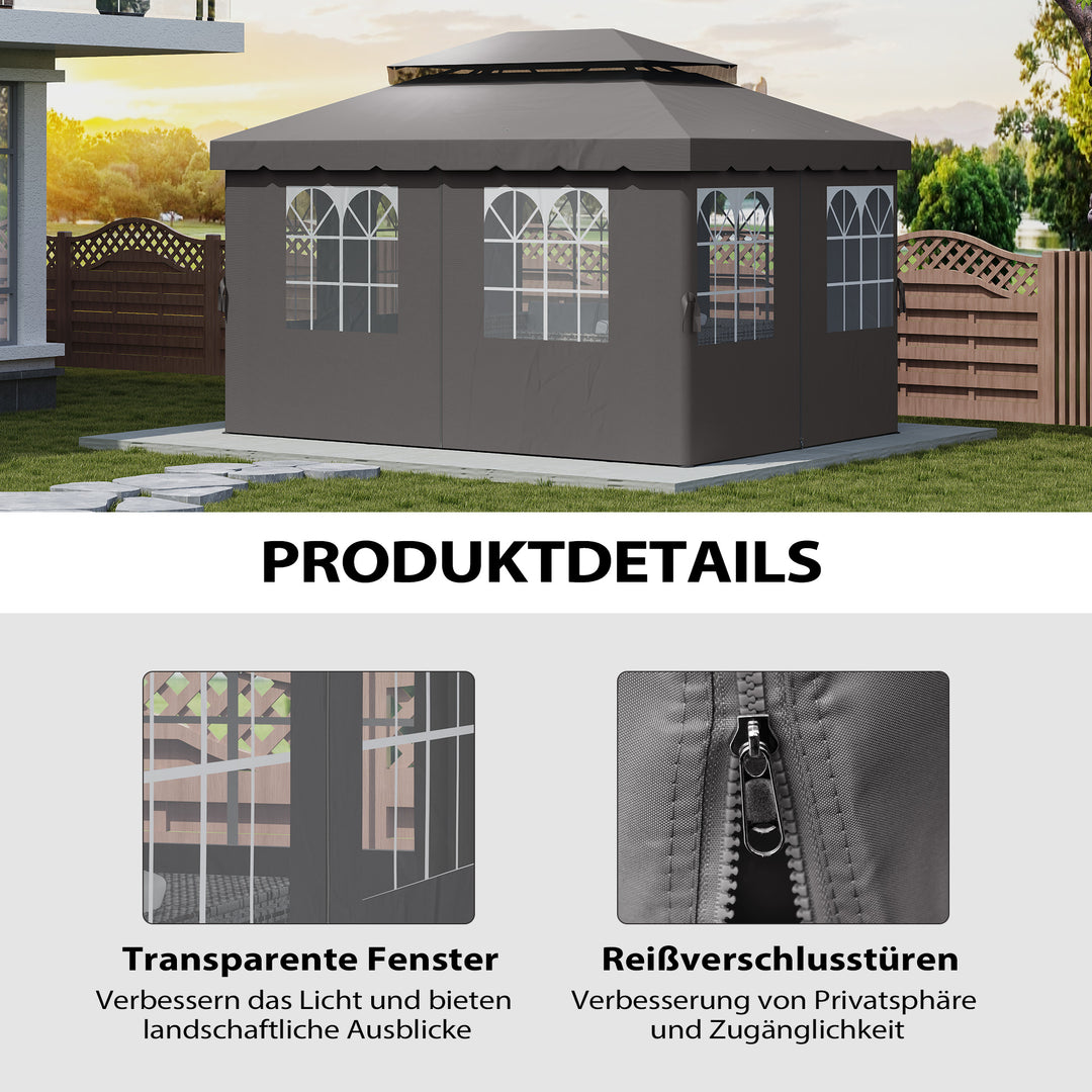 Pavillon sidevægge, 4 sidevægspaneler til havepavillon, med lynlås, 3 x 4 m pavillon, mørkegrå