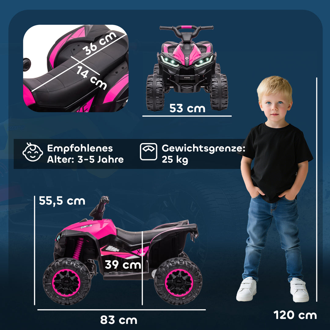 Elektrisk børne-quad, 3-6 km/t, lys/musik, til 3-5 år, op til 25 kg, pink/sort