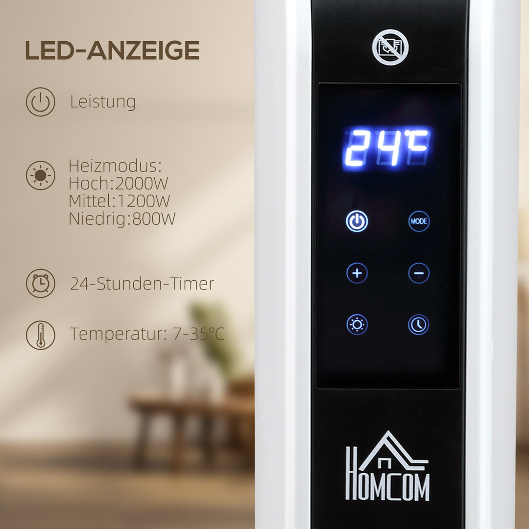 Elvarmer 2000w varmeblæser med 3 varmeindstillinger radiator med led-display, 24-timers timer justerbar temperatur til 18 m²