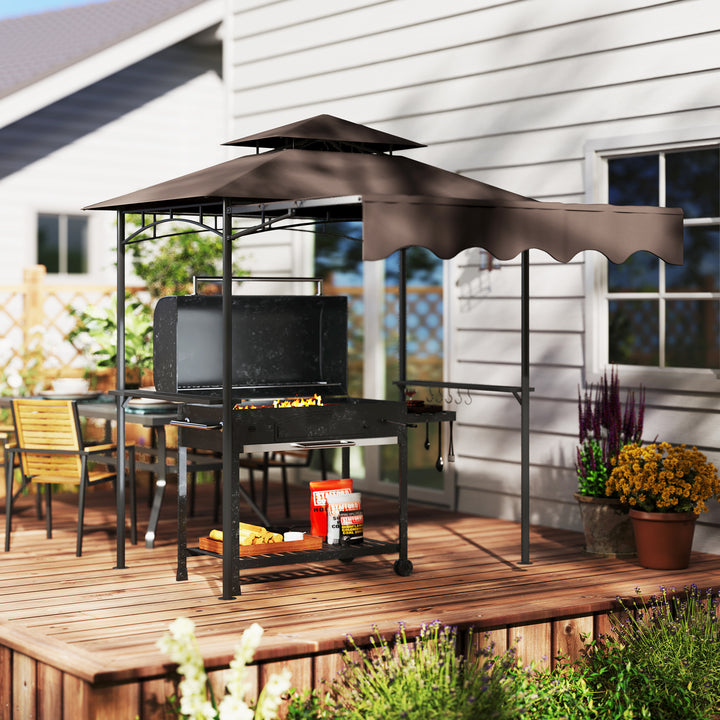 Grillpavillon 242x232x248 cm, vandafvisende, flammehæmmende, havepavillon med dobbeltlagstag, kaffe