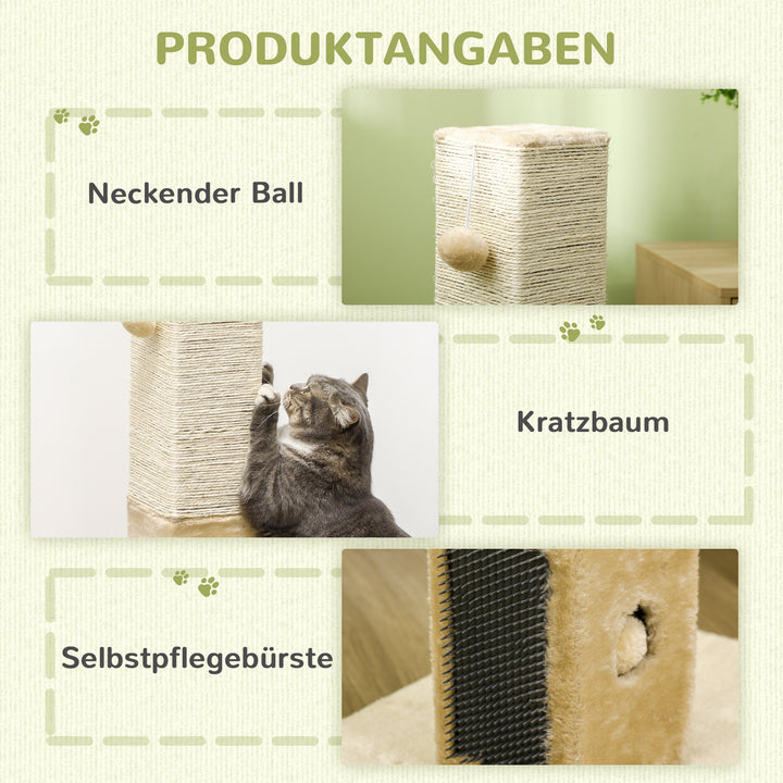 Kradsetræ til katte, 79 cm kradsetræ med jute reb, inkluderer legetøj, plys, beige