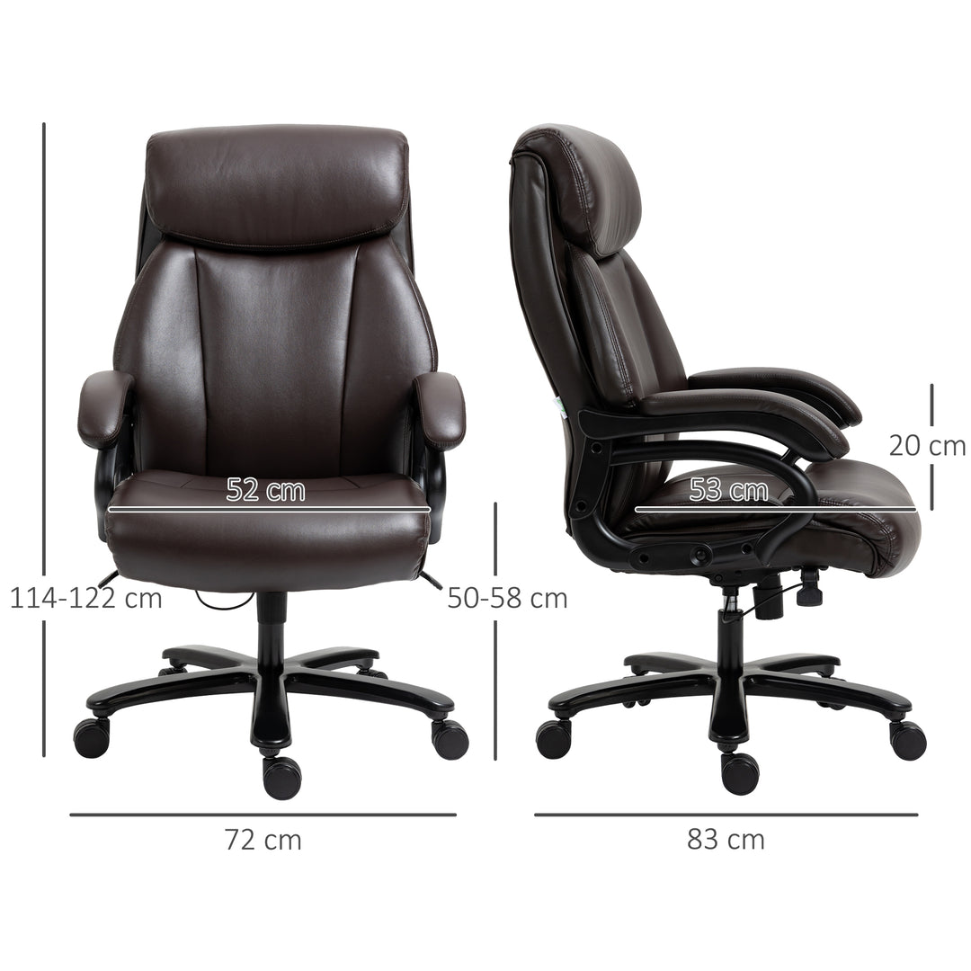 Kontorstol, executive stol, gaming stol, drejestol, gyngefunktion, tyk polstring, 180 kg lasteevne, ergonomisk design, højdejusterbar, kunstlæder, brun, 72 x 83 x 114-122 cm