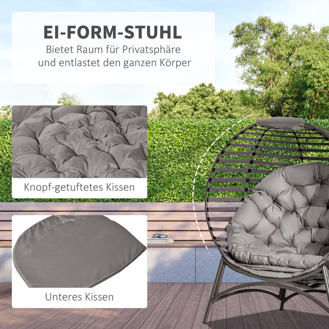 Papasan stol, havestol, 2-delt kurvestol med hynde, oval loungestol, foldbar, til altan, terrasse, udendørs/indendørs brug, sandbrun, stål, 118 x 75 x 139 cm