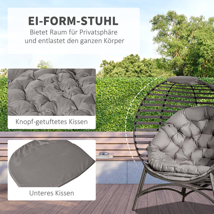 Papasan stol, havestol, 2-delt kurvestol med hynde, oval loungestol, foldbar, til altan, terrasse, udendørs/indendørs brug, sandbrun, stål, 118 x 75 x 139 cm