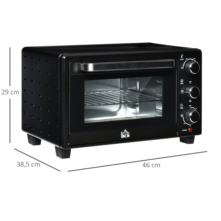 Miniovn, 21 l brødristerovn med 1 rist og 1 bageplade, 3 tilberedningstilstande, 100°c-230°c, rustfrit stål, glas, sort