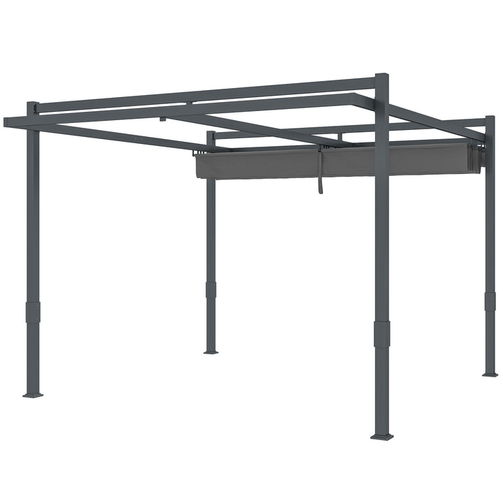 Pergola pavillon ca. 3,5x3m aluminium stabil vinterbestandig solbeskyttelse med justerbart skydetag grå