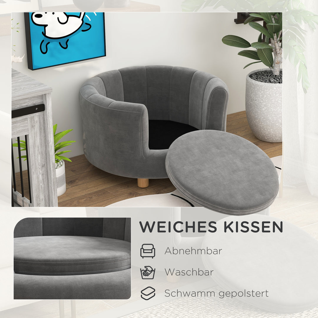 Kæledyrsseng til hunde og katte, træben, hævet, flannelbetræk, aftagelig hynde, grå