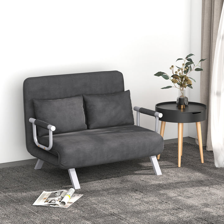 Sovesofa med justerbar ryglæn, pyntepuder, sofa med sovefunktion, fløjlslook, armlæn, gæsteseng, klapstol til stue, soveværelse, grå