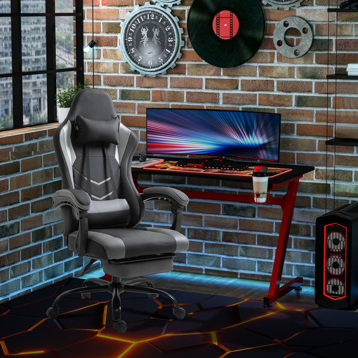 Ergonomisk gamingstol, kontorstol, skrivebordsstol, drejestol, højdejusterbar, justerbar lændehynde med fodstøtte, sort, 62 x 52 x 128 cm
