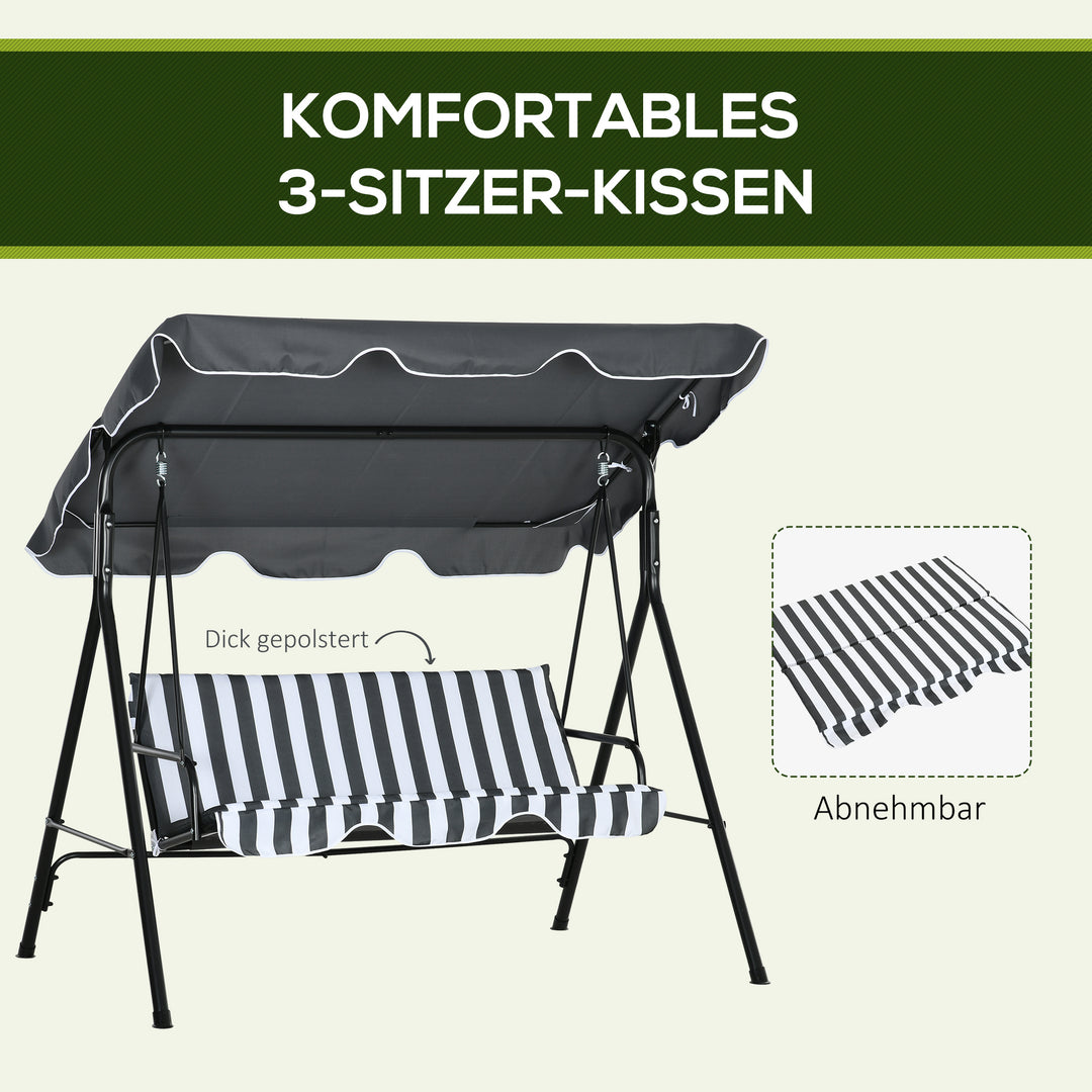 Hollywood gynge, havegynge, 3-personers gyngebænk med tag, stål, 172 x 110 x 153 cm, grå+hvid