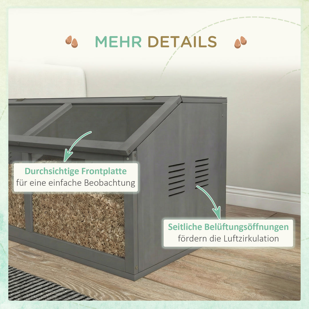 Hamsterbur, bur til små dyr af træ, hængebro, stiger, hytte, 84 x 45 x 44 cm, til dværghamstere, grå