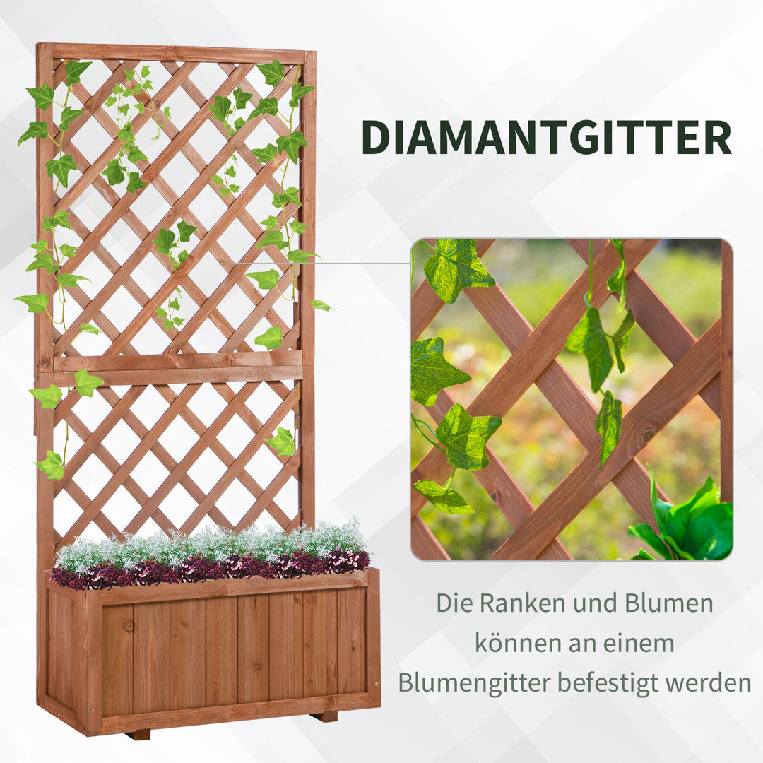 Hævet plantekasse med espalier, espalierplantekasse, træblomsterkasse, 72,5x31,5x149,5 cm til have, altan, terrasse, blomsterpotte til klatreplanter, blomster, orange