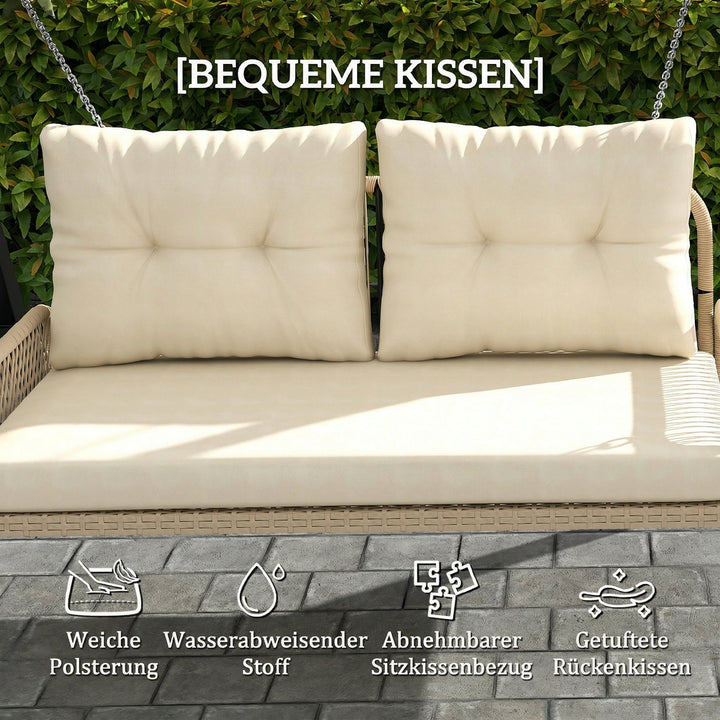 Hollywood gynge, 2-personers, rattan havegynge med hynder og kæder, op til 240 kg, 115 x 66 x 44 cm, beige