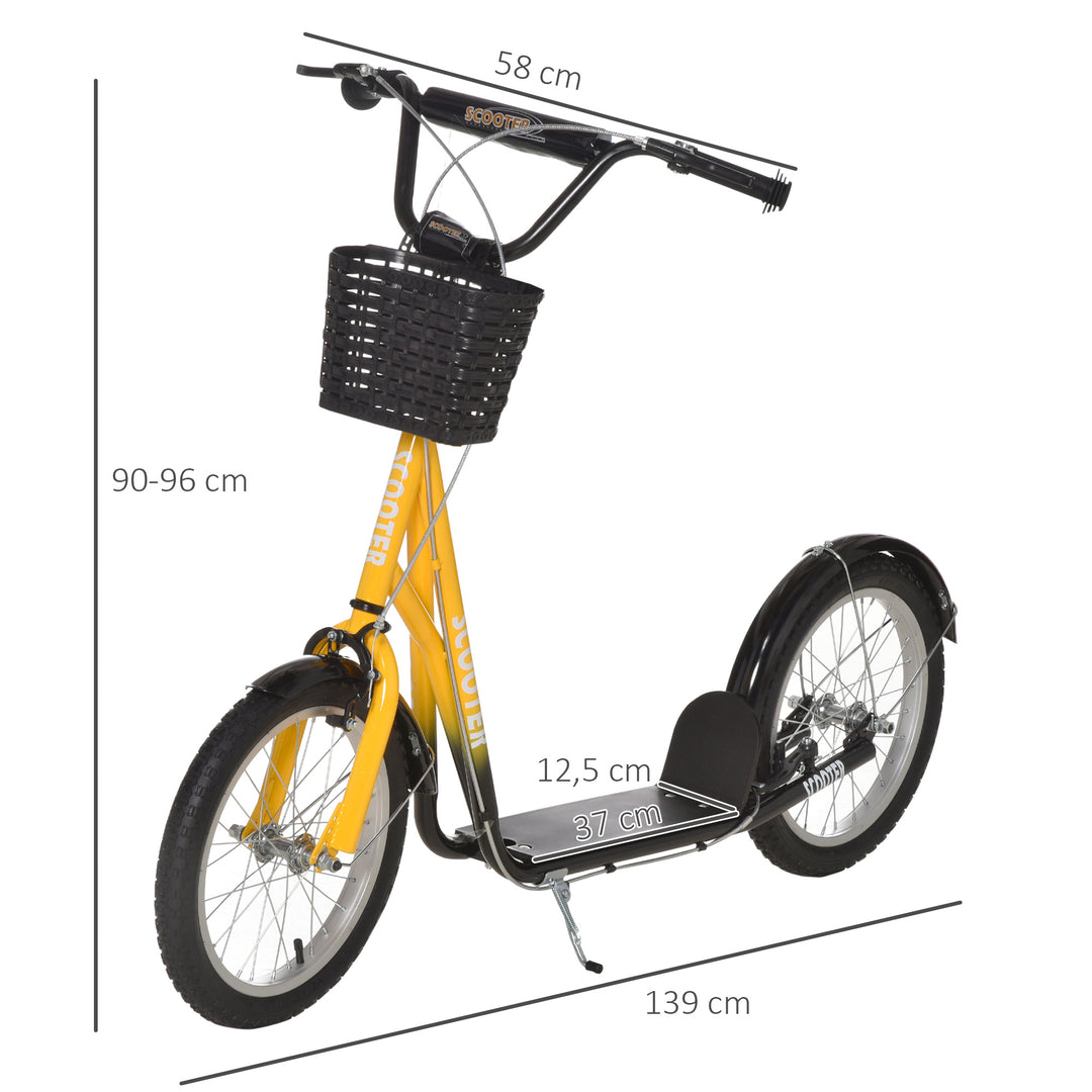 Børnescooter, højdejusterbar, skridsikker, stålramme, aftagelig kurv, bremser, gummidæk