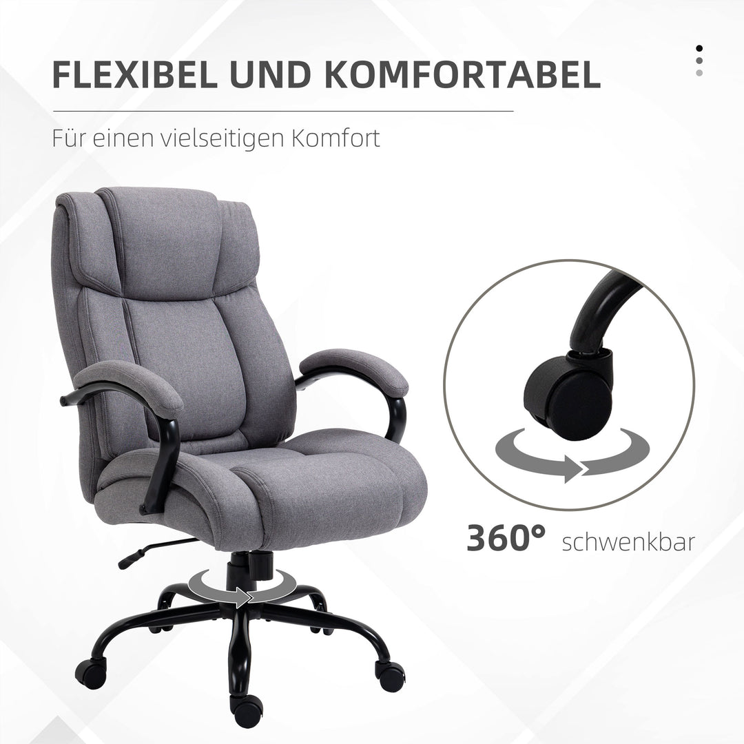 Kontorstol, ergonomisk chefstol, polstret skrivebordsstol med armlæn, højdejusterbar drejestol med vippefunktion, linnedlook, lasteevne op til 220 kg, lysegrå