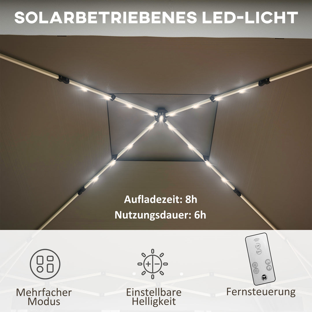 Havetelt med solcelledrevne LED'er, 336 cm x 336 cm x 270 cm, grå