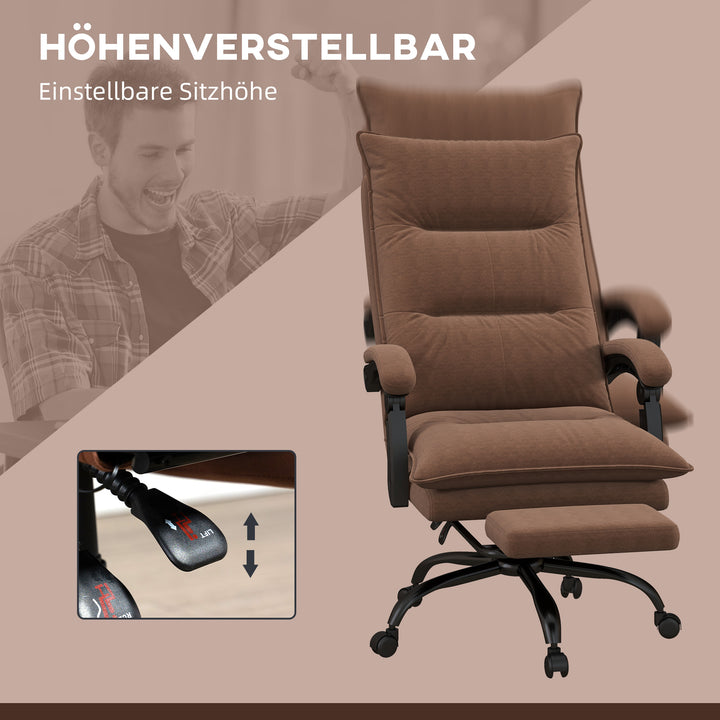 Kontorstol med massage- og varmefunktion, fodstøtte, justerbar, op til 120 kg, brun