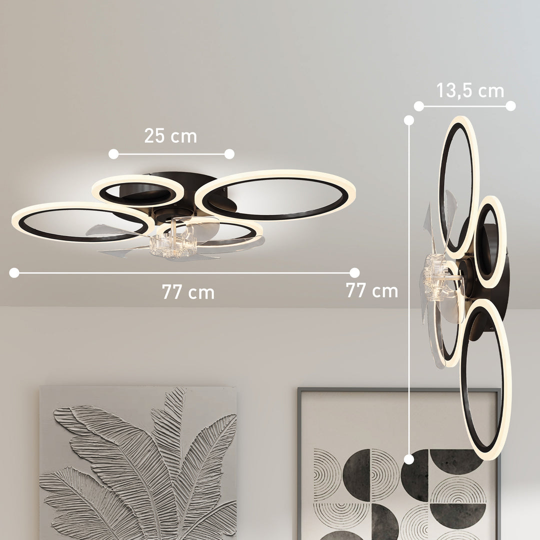 Loftventilator med lys og fjernbetjening, 77 cm LED-loftventilator med 3 lysfarver, 6 hastigheder, timer