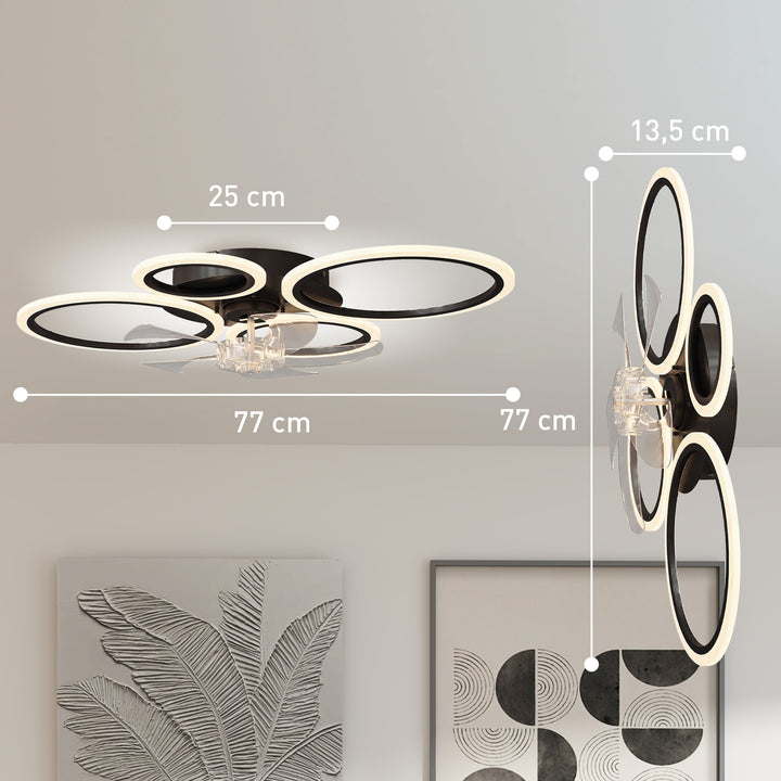 Loftventilator med lys og fjernbetjening, 77 cm LED-loftventilator med 3 lysfarver, 6 hastigheder, timer
