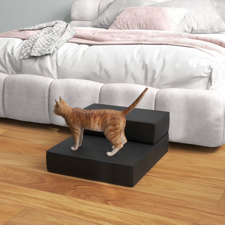 Kæledyrstrapper dyremåtte 2 trin sammenklappelig hundetrappe trappemåtte til katte og hunde sort l45 x b39 x h20 cm