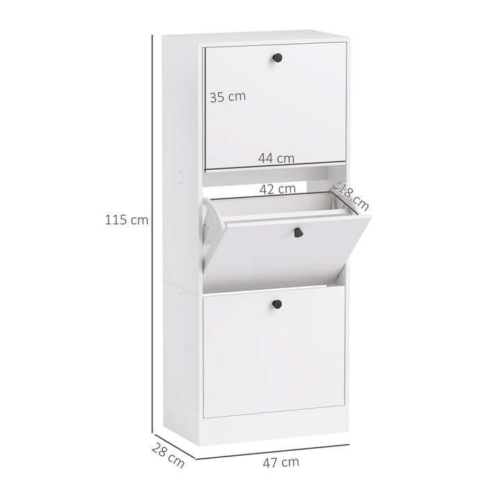 Skoskab, skohylde, 3 foldbare rum, justerbar, spånplade, hvid