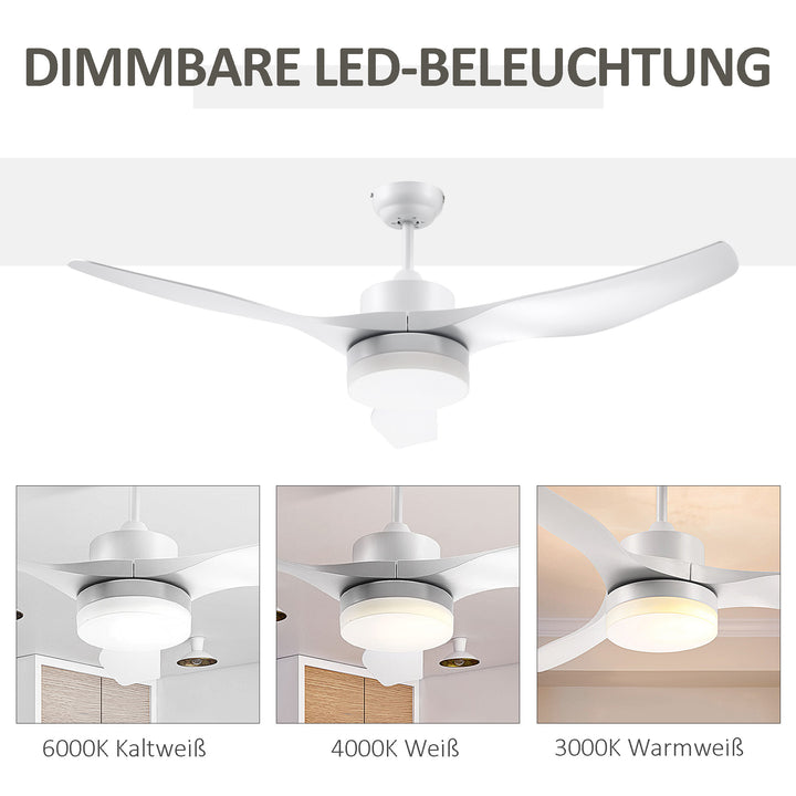 Loftventilator med led-lys, 2-i-1-design, med timer, fjernbetjening, loftslampe med ventilator, hvid