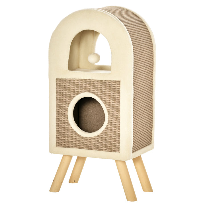 Kradsetræ til kattehule, kradsetræ til katte, kradsetønde med kradsebræt, legebolde, katteseng, kradsemåtte i flere lag, spånplade, plys, sisal, kaffe, 40 x 34 x 91 cm