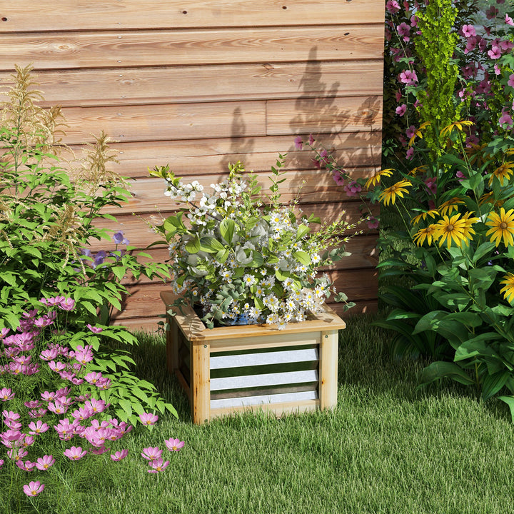Udendørs højbed, selvdrænende, åben bund, metal+træ, 45 x 45 x 30 cm