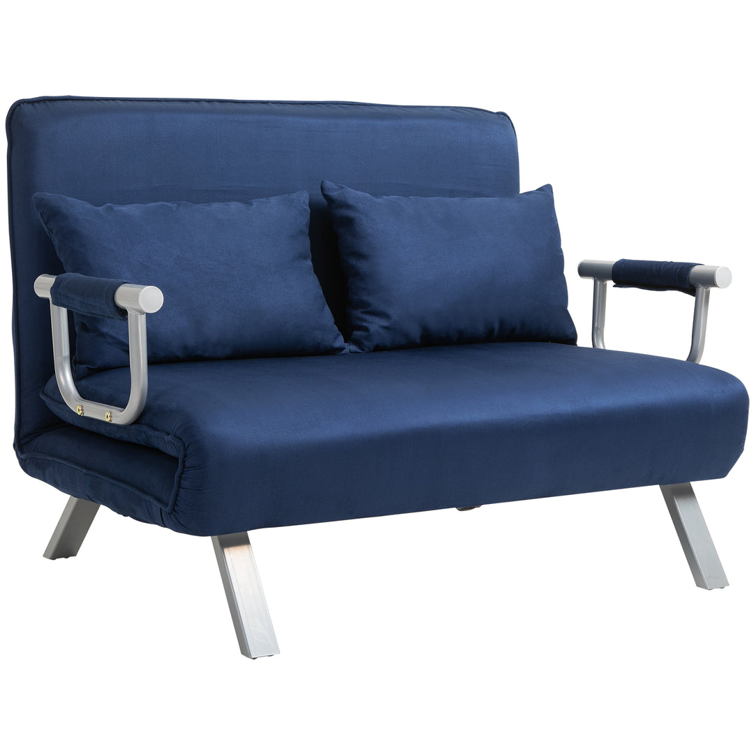Sovesofa, 5-vejs justerbar, imiteret ruskind, metalstel, inklusive hynder, marineblå