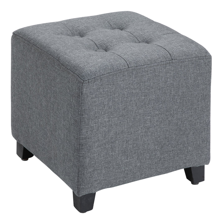 Skammel sædeskammel, knapsøm, hørlook, 35 cm x 35 cm x 35 cm, grå