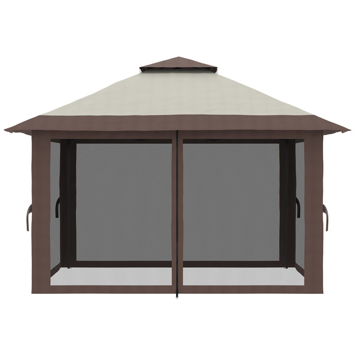 Foldbar pavillon, højdejusterbar, 4 netvægge, ventileret tag, bæretaske, hurtig montering, 4 x 4 x 3 m, beige