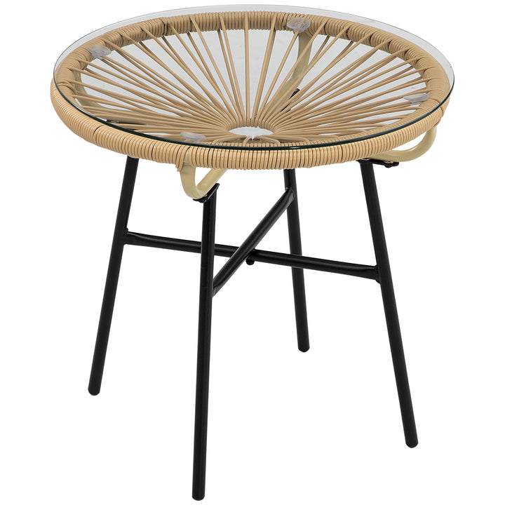 Havebord i bohemestil, PE-rattan, hærdet glas, vejrbestandigt, 50 cm x 50 cm x 50 cm, beige