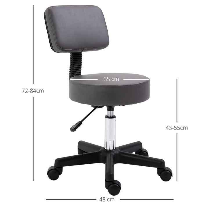 Salonskammel, højdejusterbar, ergonomisk, 360° drejelig, 5 hjul, syntetisk betræk, grå