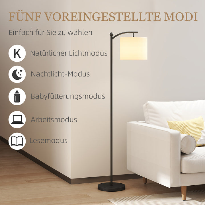 Gulvlampe, justerbare lysindstillinger, fodkontakt, fjernbetjening, metal, sort