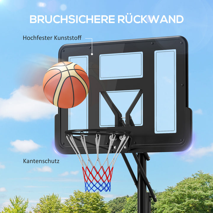 Basketballstativ, højdejusterbar kurvhøjde 235-305 cm, fyldbar bund med hjul, sort