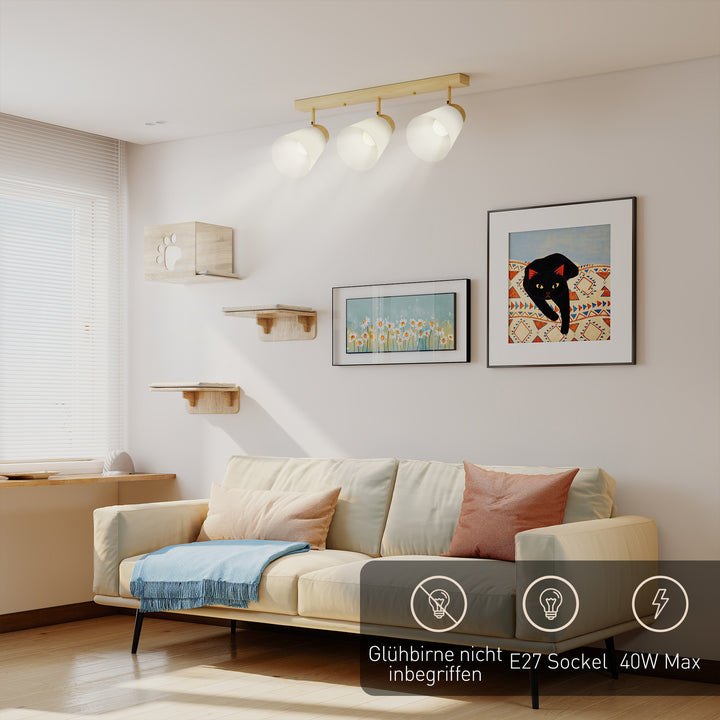 LED loftlampe 40W, loftlampe med dobbelt montering og 90° justerbare hoveder med 3 E27-fatninger, naturtræ