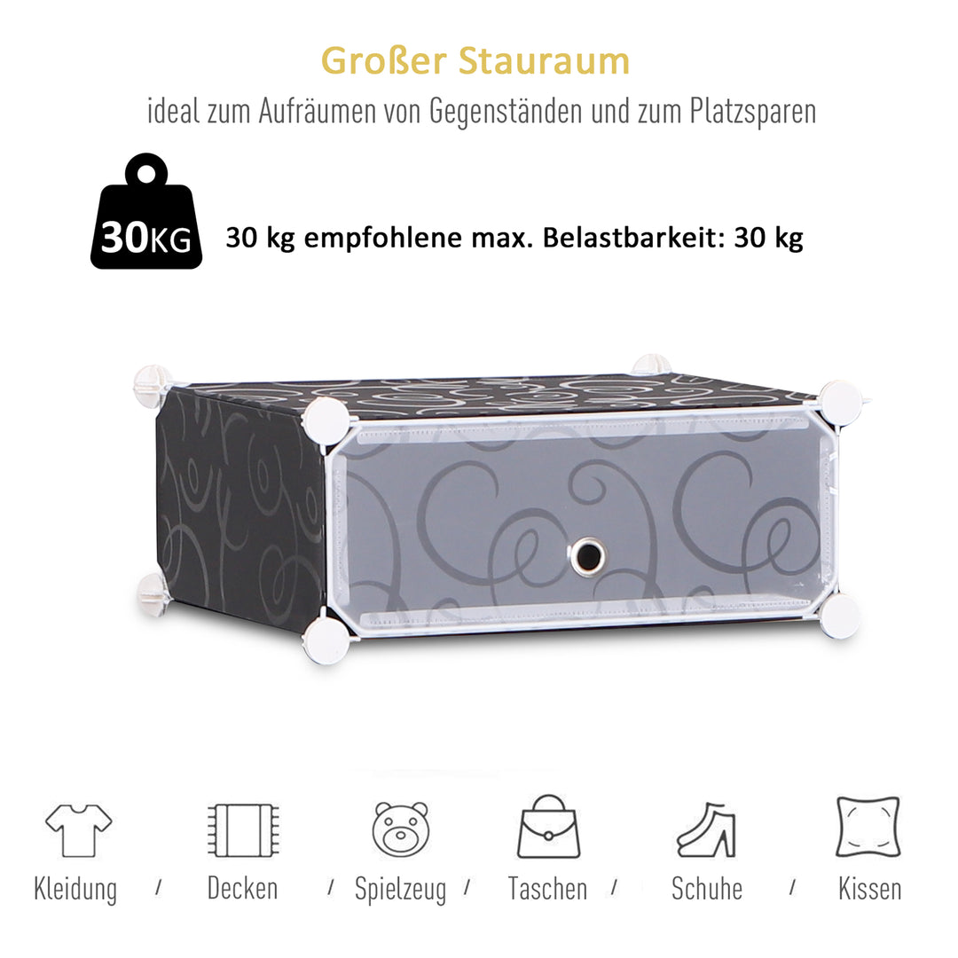 Skokasser sæt med 16 stabelbare skoarrangører skoopbevaringskasser reolsystem med dør, sort + hvid