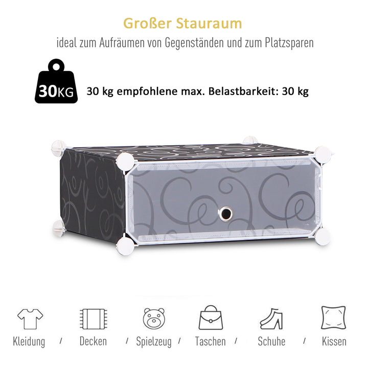 Skokasser sæt med 16 stabelbare skoarrangører skoopbevaringskasser reolsystem med dør, sort + hvid