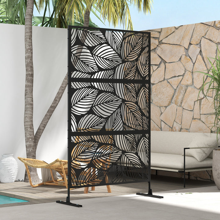 Privatlivsskærm til haven, haveafskærmning, blomstermønster, metal, 122 x 45 x 198 cm, sort