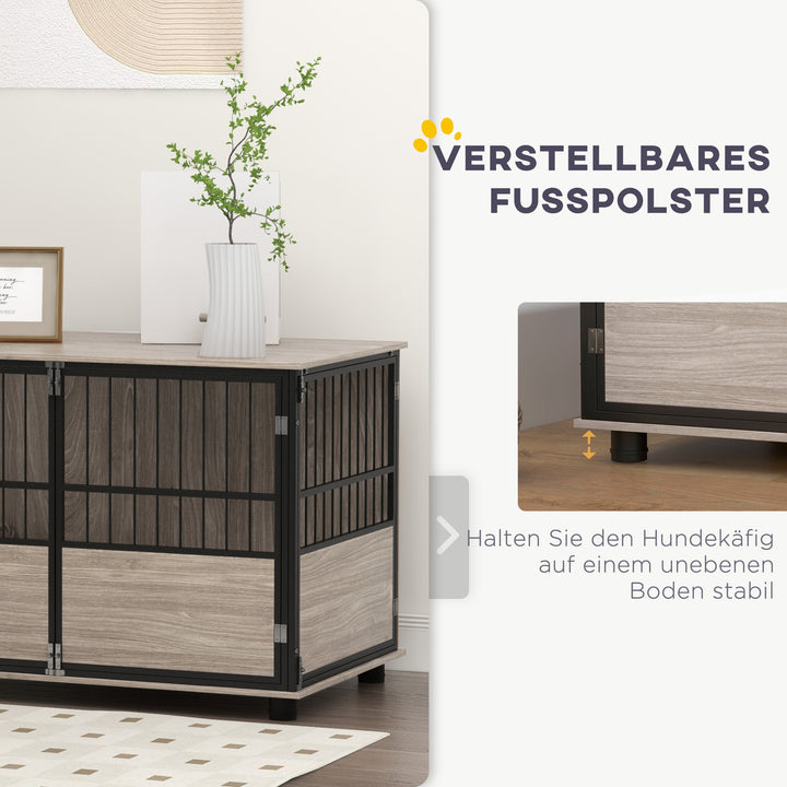 Hundebur, robust og stilfuldt, 100x60x68cm, valnøddetræsfinish og sort