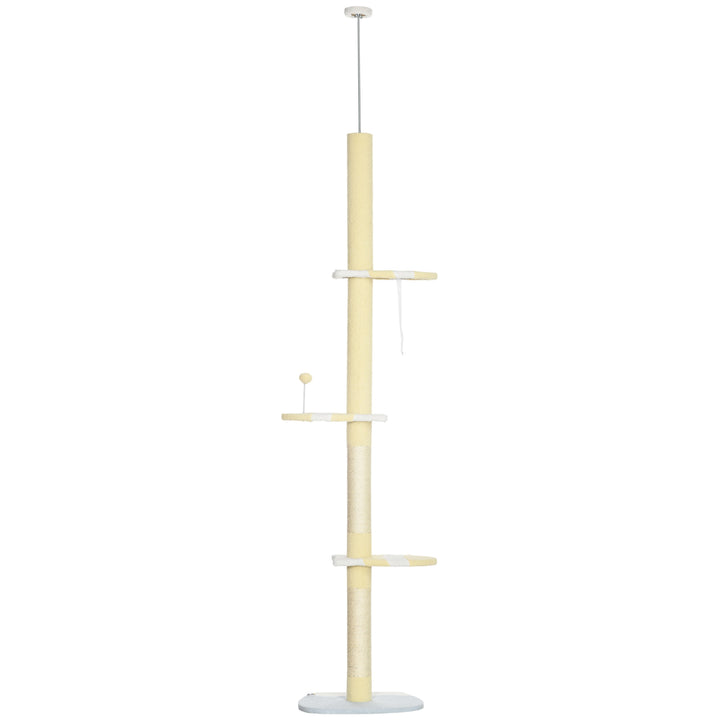 Højdejusterbart kradsetræ, skridsikkert, sisalrebstolper, 220-260h x 47l x 34b cm, gul/hvid/blå
