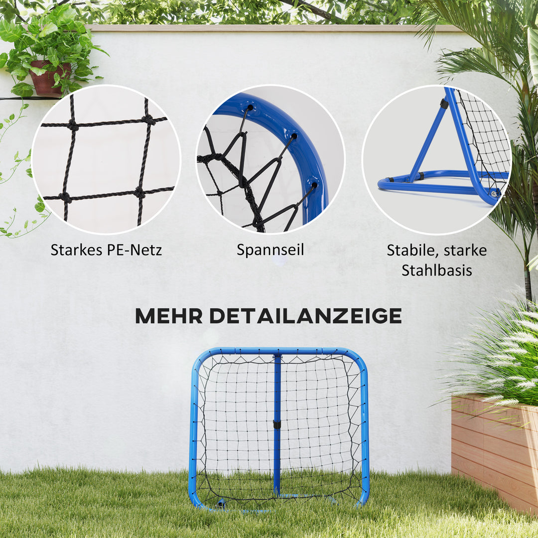 Fodbold reboundernet, foldbart, rebound wall, justerbar i 5 niveauer, metal, 78 x 84 x 65-78 cm, blå