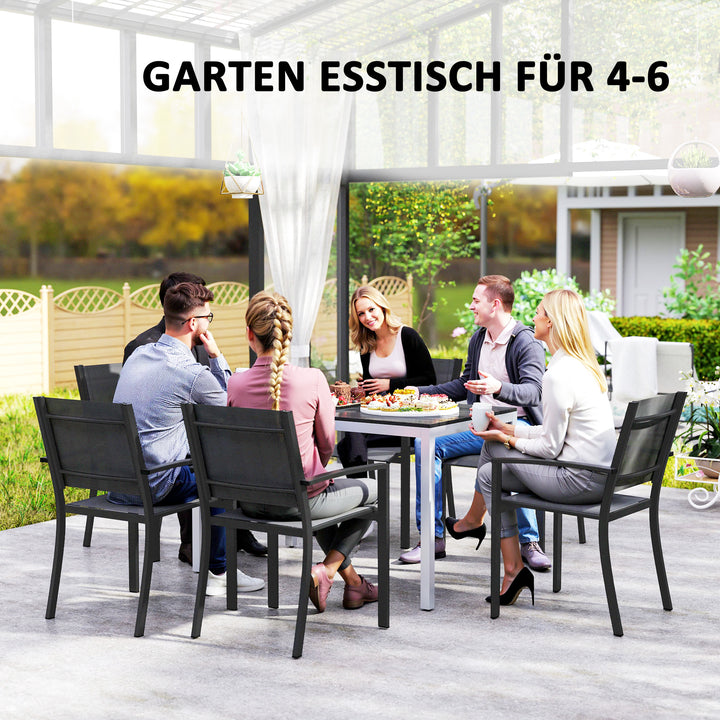 Aluminium havebord, 120x70 cm, vejrbestandigt, balkonbord med trælook, til 4-6 personer, sort