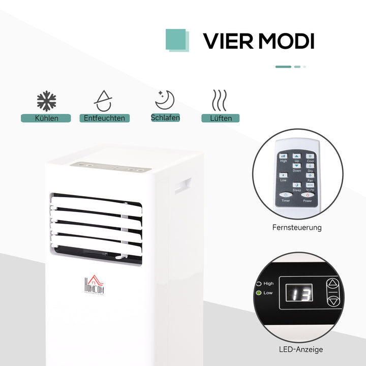 Bærbart klimaanlæg, 7000 BTU 3-i-1 enhed - køling, affugtning og ventilation - affugter, ventilator, med fjernbetjening, 24-timers timer, 2 hastighedsindstillinger, til 10-26 m², hvid