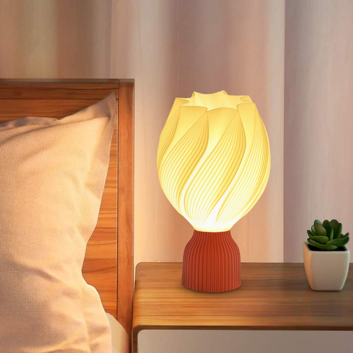 3D-printet lampe med kronbladsformer, plastik, energieffektiv, hvid